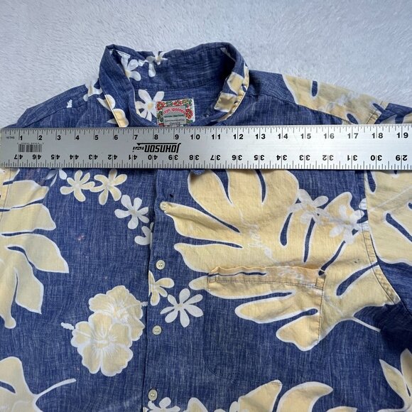 Reyn Spooner Mens XL Blue Yellow Floral Leaf Commerative Classic Hawaiian Shirt - Picture 9 of 11